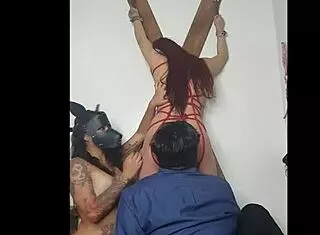 beautiful girl enjoys solo spanking session in bondage for fun