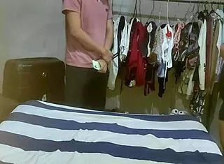 Curvy aunt catches me spying while changing, fucks me secretly, begs for cum inside.