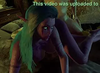 Purple night elf endures intense anal pleasure on bed in skyrim parody