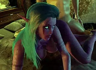 Purple night elf endures intense anal pleasure on bed in skyrim parody