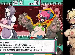 beating the female tanuki monster in hentai game