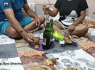 Village aunty partying hard with wine before wild group action