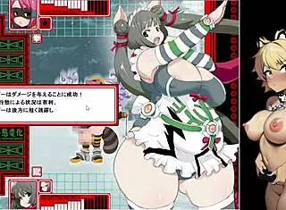 beating the female tanuki monster in hentai game