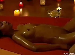 sensual asian brunette gives interracial pussy massage instructions
