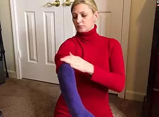 Step Mommy's Purple Gloves Tease With Handjob