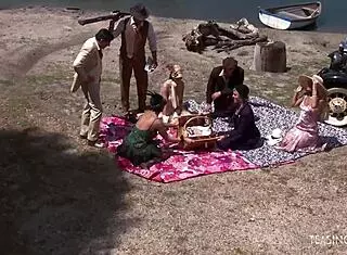 Naughty friends engage in sucking, missionary, riding, and fucking outdoors, leading to cumshots in stockings.