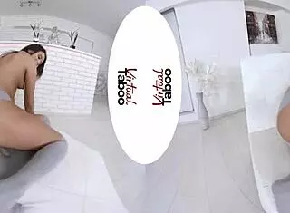 Kitty Rhapsody Experiences Intense Orgasm in Virtual Taboo Scene with Shaved Brunette from POV