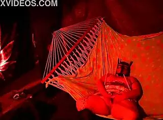 Amateur BBW fingering her wet pussy in a tent hammock