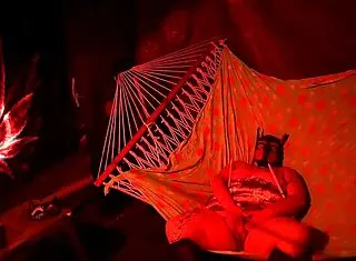 Amateur BBW fingering her wet pussy in a tent hammock