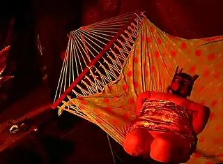 Amateur BBW fingering her wet pussy in a tent hammock