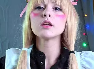 Does Vanilla Nekopara jerk off in cosplay? Watch her ride dildo!