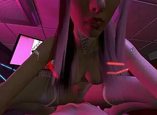 This cyberpunk whore in 3D SFM animation is blowing minds with her big tits!