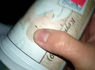 Amateur uses homemade fleshlight for intense masturbation and hard cum