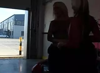 Bisexual blonde milfs enter garage, big cocks start group sex session.