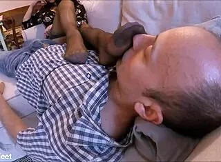 she gives a handjob while smelling her stinky stockings in garter belt