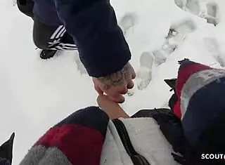 German teen dares to suck stranger's huge cock in public