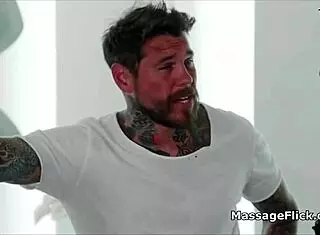 Hot masseuse gags on handyman's dick after oiling