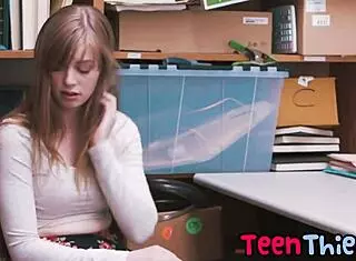 Teen thief Dolly Leigh forced to suck massive cock in office
