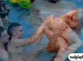 Two Nasty Babes Banged by Perverts Poolside