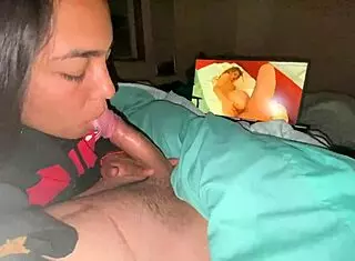 She gives a facial blowjob