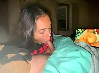 She gives a facial blowjob