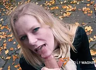 Blonde Claudia bangs outdoors