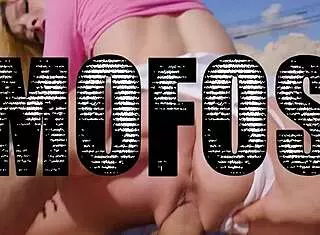 August Skye pours oil on her tits, arousing Charles Dera's dick for intense fucking