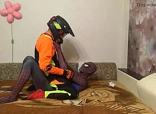 gay spiderman meets motocross rider in an adventure.