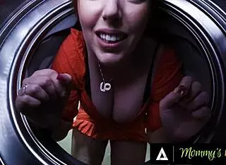 Stepmom Lauren Phillips got stuck in the washing machine, so stepbro and stepsis joined for a wild threesome.