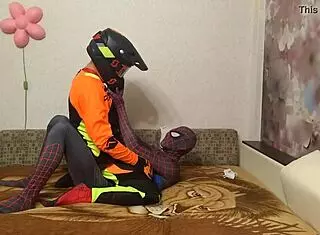 gay spiderman meets motocross rider in an adventure.