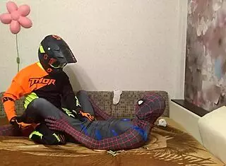 gay spiderman meets motocross rider in an adventure.