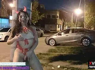 Latina Teen Begs For Dick On Halloween Street