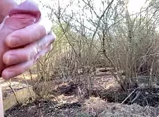 gay man masturbates on sunny boardwalk in public nature setting