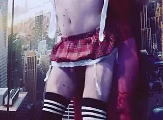 A bitch in red stockings with a big ass fucked bitch