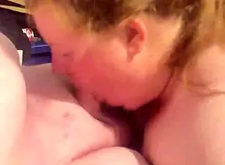 Amateur BBW Redhead Sucks, Camera Man Joins