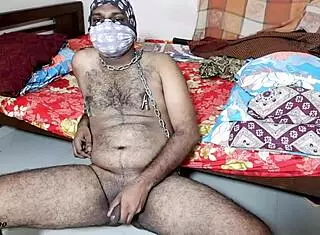 anal on the bed while masturbatin with a chain