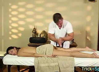 I massage the beautiful brunette babe