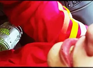 barbie blows big black cock in car?