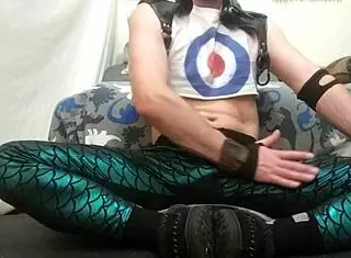 I relax comfortably in my leggings at home