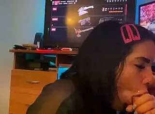 Watch this tattooed girl blow a monster cock in lingerie!