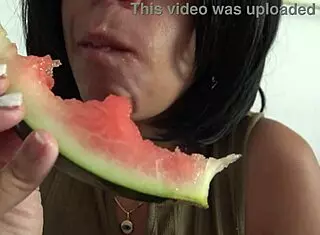 Horny French milf craves juicy watermelon