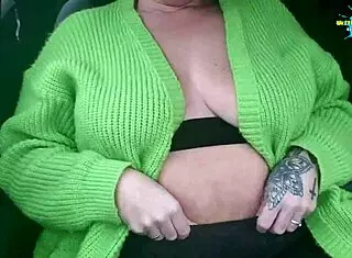 MILF Flashes Tits While Masturbating in Car