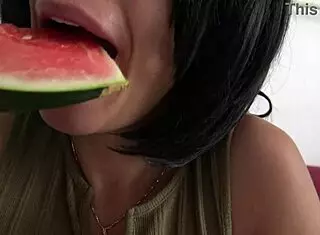 Horny French milf craves juicy watermelon