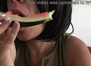 Horny French milf craves juicy watermelon