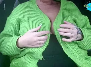 MILF Flashes Tits While Masturbating in Car