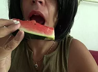 Horny French milf craves juicy watermelon
