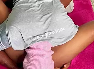 ebony teen couples suck and fuck on the ground with big tits