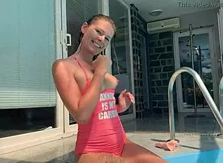 i love my anal dildo play in the wet pool with blonde toys