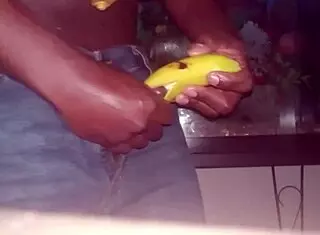 Monkey loves banana and tie wearing