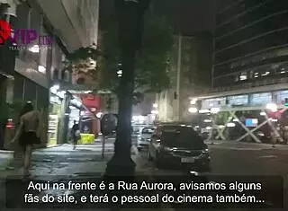 Pregnant Cristina Almeida in menage with 10 men in cinema, strangers join amateur couple.